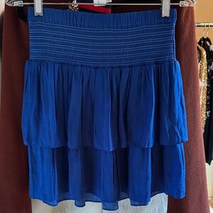 Short Blue Tiered Skirt with Elastic Waist